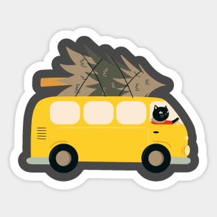 Cat driving van with christmas tree Sticker